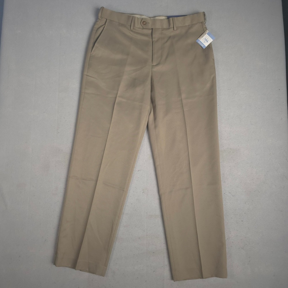 Croft & Barrow Mens 36x32 Dress Pants‎ Khaki No Iron Microfiber Flat Front NEW